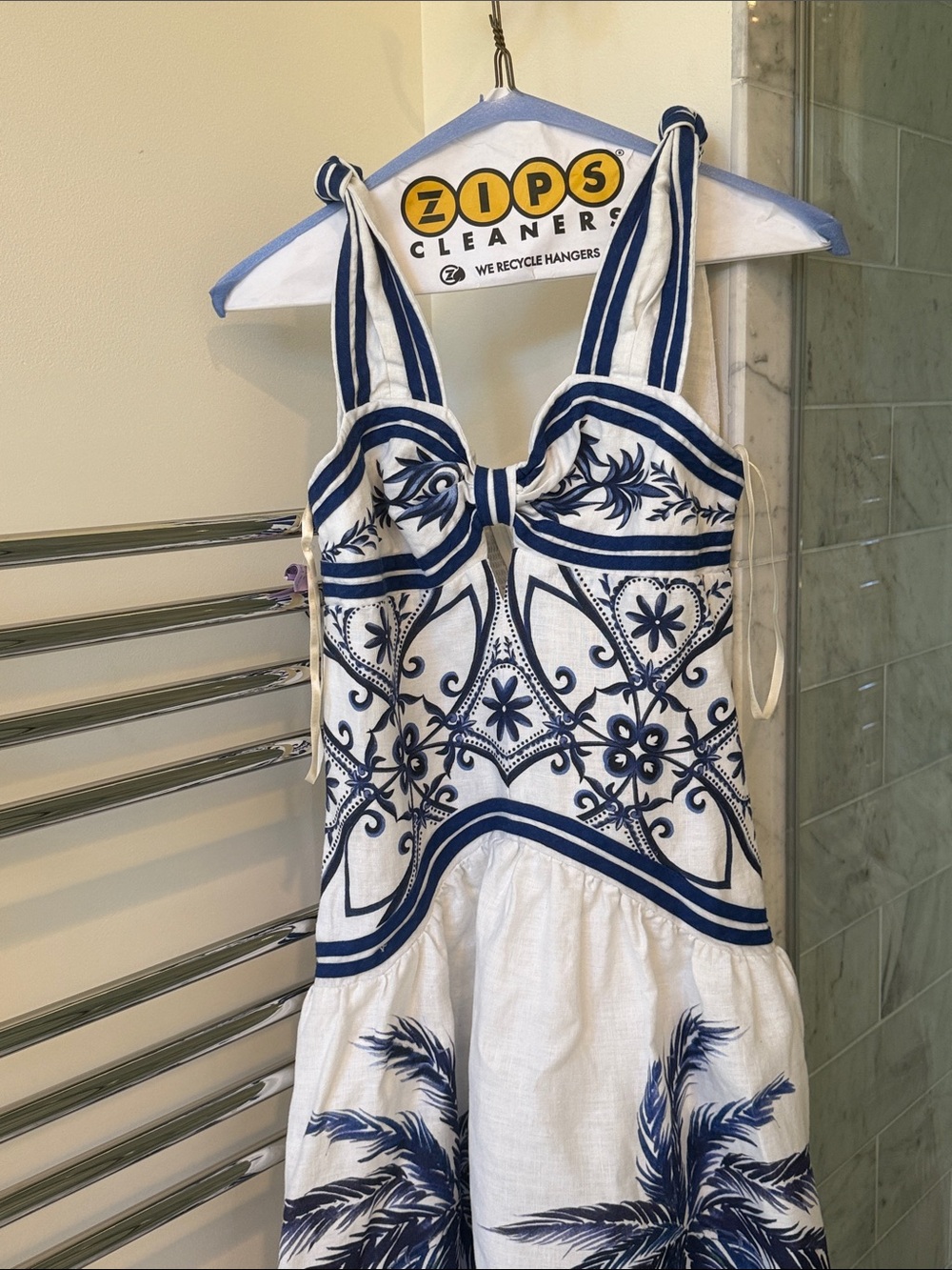 FARM Rio White and Navy Palm-Print Sundress - Picture 2 of 5